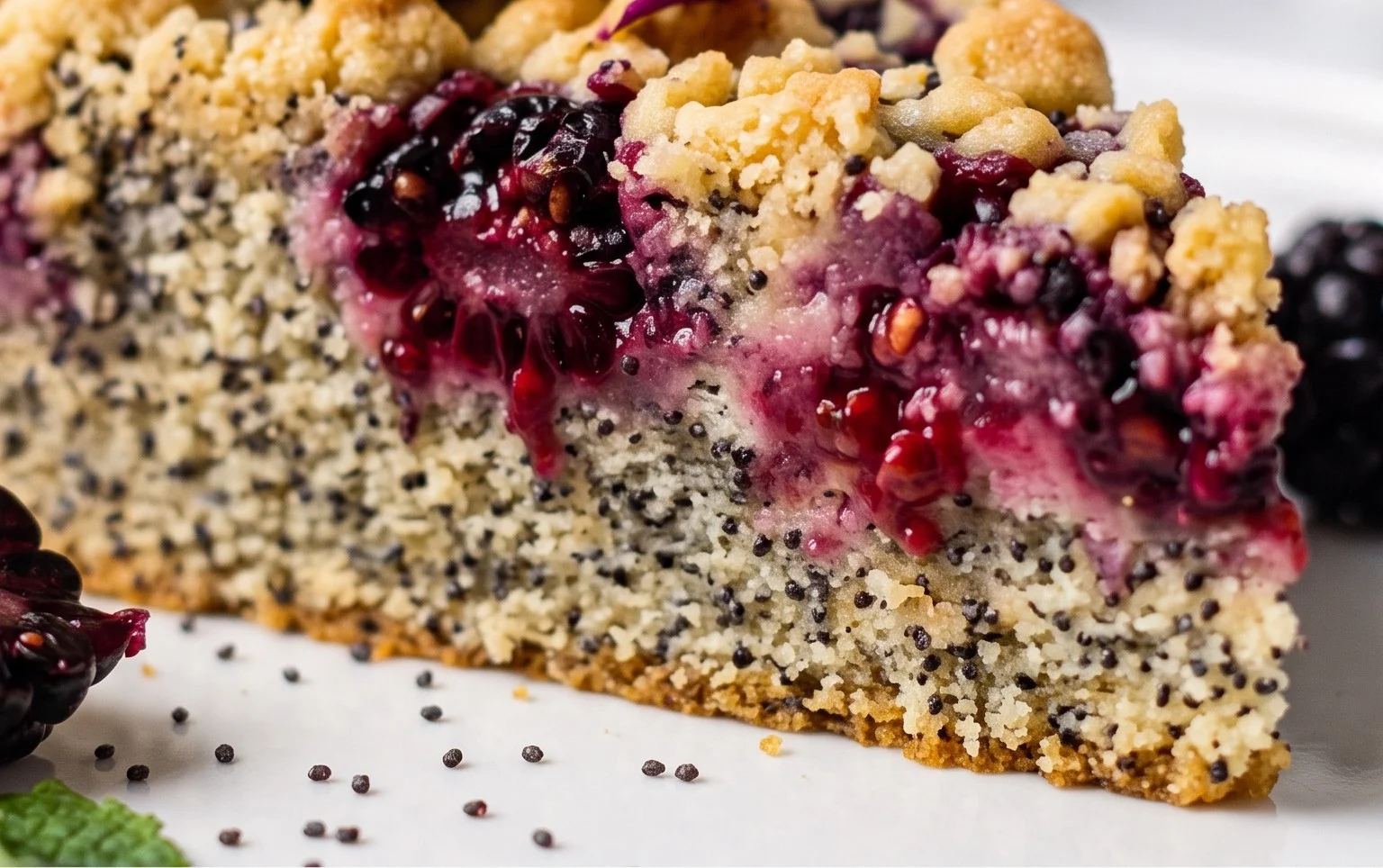 Veganer Brombeer - Mohn - Streuselkuchen