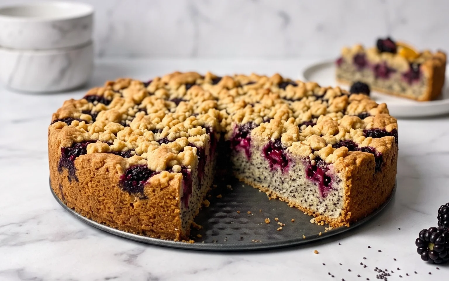 Veganes Brombeer Mohn Streusel Kuchen Rezept